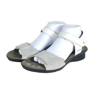 MEPHISTO Women’s Pattie EU41 US10,5 Leather White Silver Ankle Strap Sandals
